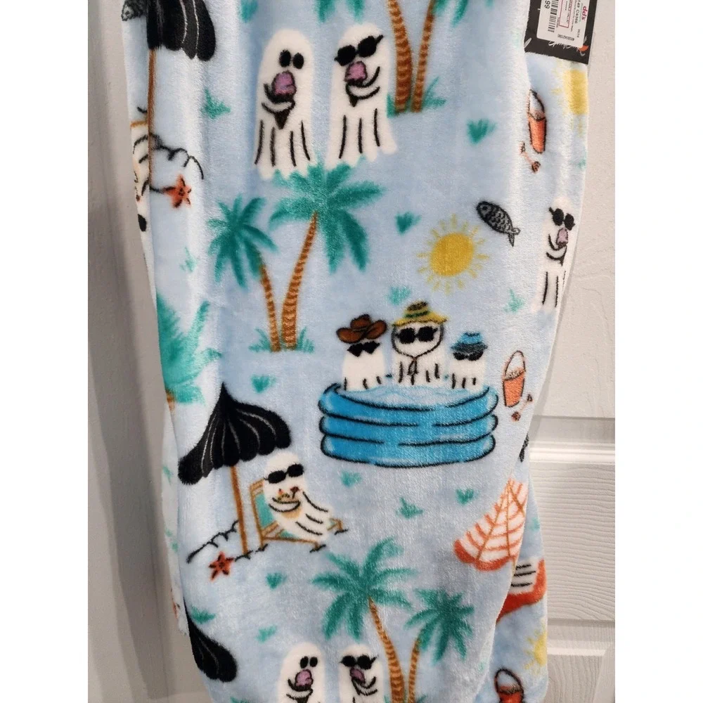 Summerween Halloween Beach Pool Ghost Soft Plush Throw Blanket